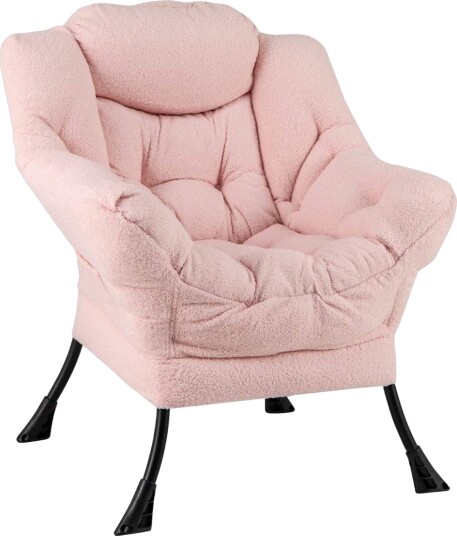 Rosa sherpa lenestol med armlener og sidelomme