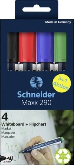 Schneider Whiteboard-Marker Maxx 290, 4-Pak Sortert, 3+1-Tilbud 129084 Whiteboardmarker, 1 Stk