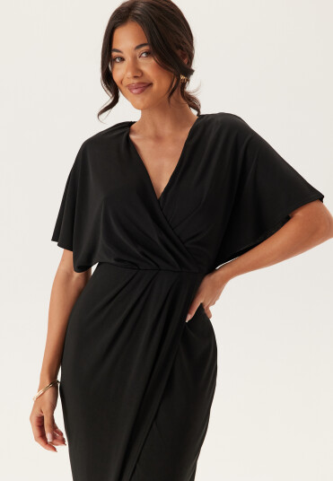 Bubbleroom Occasion Wrap Slit Maxi Dress Black 34