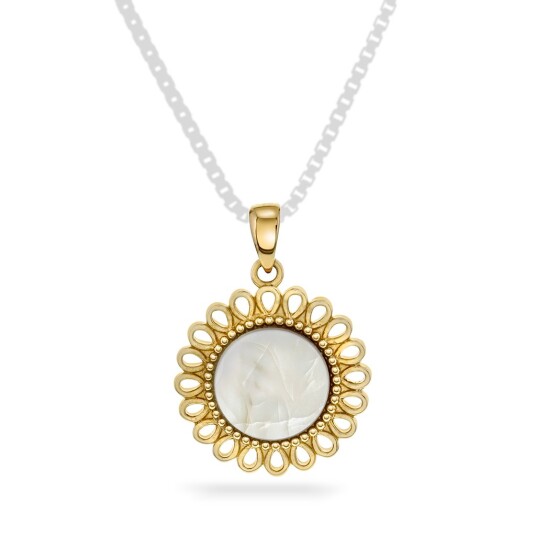Pan Jewelry Anheng i 585 gult gull med perlemor og blomstdesign Pan Jewelry Anheng i 585 gult gull med perlemor og blomstdesign