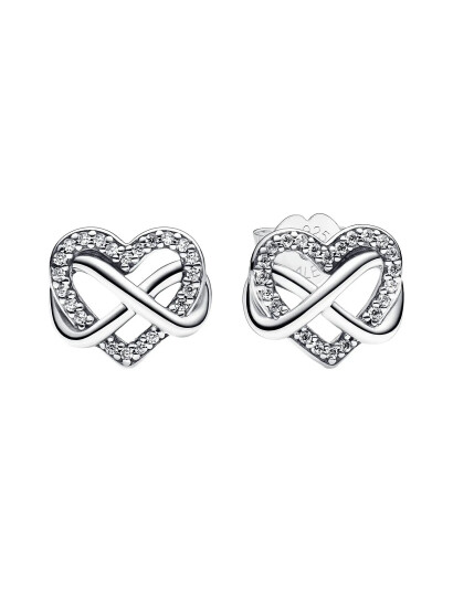 PANDORA Infinity Heart Sterling Silver Stud Earrings With Clear Cubic Zirconia Silver One Size PANDORA Infinity Heart Sterling Silver Stud Earrings With Clear Cubic Zirconia Silver One Size