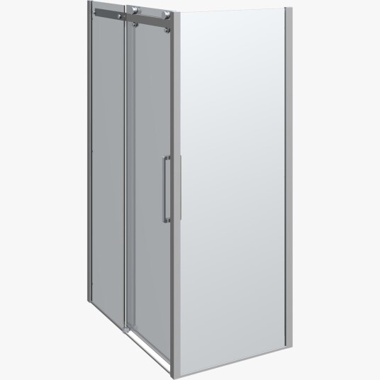 Dansani XXL Deluxe Skyvedør med 1 Sidepanel for Dusjhjørne - B120-160x80-100xh200cm Sateng / 140x80cm Klart Glass