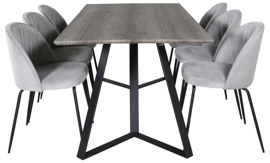 Venture Design Marina & Wrinkles spisegruppe Grå/grå 6 st stoler & bord 180 x 90 cm