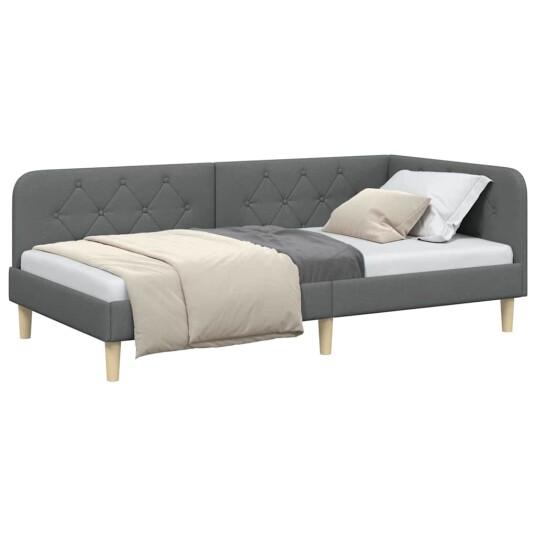 Hjørnesengramme med hodegjerde Mørkegrå 90 x 200 cm stoff