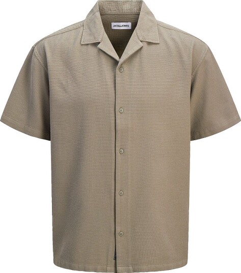 Jack & Jones PluSkjorte jjGlobal Waffle Resort Shirt SS Pls   Grå