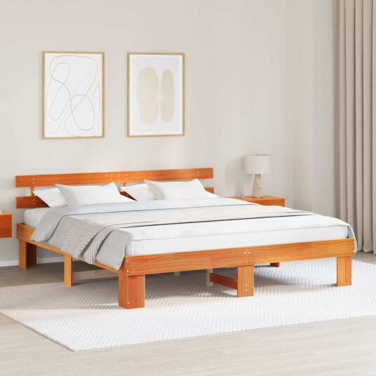  Sengestamme med hodegjerde Brun 200 x 200 cm Massivt furutre