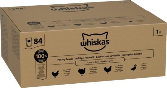 Whiskas Våtfôr Adult 1+ Fjærkreretter I Gelé 84 X 85 G