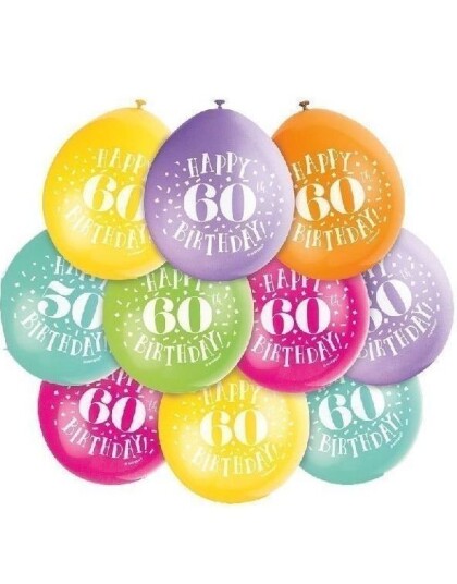 Unique Happy 60th Birthday 10 stk Flerfarget Ballonger 22,8 cm 56052