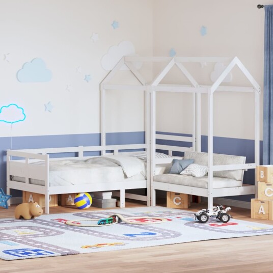  Sett med dagseng og benk med tak hvit 80x200 cm heltre furu 8721102671951