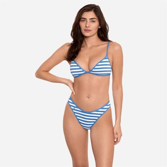 Ralph Lauren Pique Stripe High Leg Scoop - Riviera Blue & White Blå L
