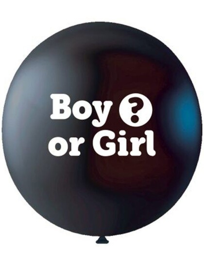 Svart Boy or Girl Gender Reveal Ballong med Konfetti 93 cm Rosa og Blå Konfetti følger med