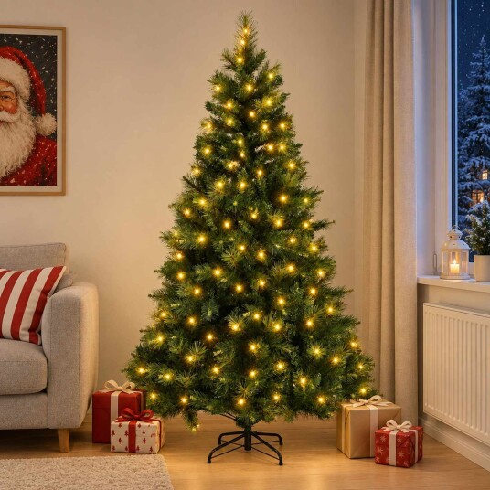 vidaXL Kunstig sammensatt juletre 150 cm 150 LED-lys Varmhvit