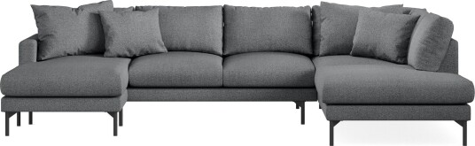 Menard 4 seters Høyrevendt Stor U formet Dyp Sofa med Divan og Sjeselong i Stoff Mørk grå