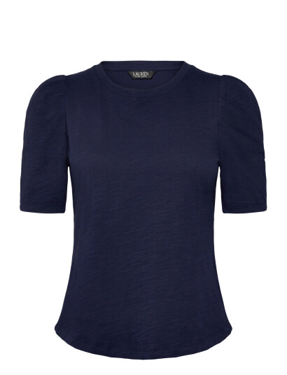 Lauren Ralph Lauren Slub Jersey Puff Sleeve Top Navy XS