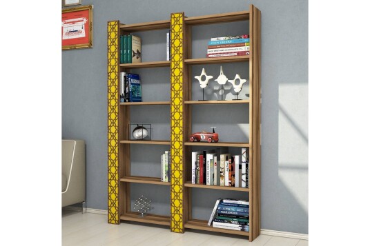 Bokhylle Amtorp 124 cm Brun|Gul