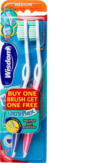 Wisdom Ultraflex Medium Tannbørster  Fleksibel Hals & Skånsom Rengjøring  2 stk.