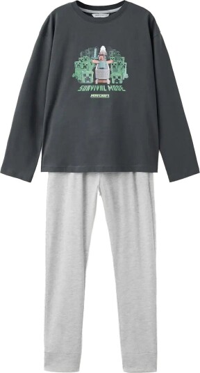 Mango Full Printed Cotton Pyjamas Set - CHARCOAL - 140