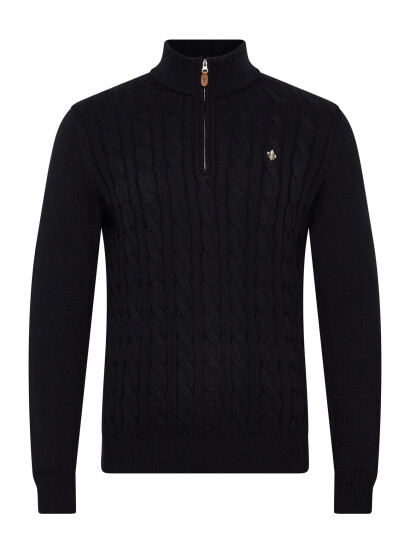 Morris Nathan Cable Half Zip - Navy - XL
