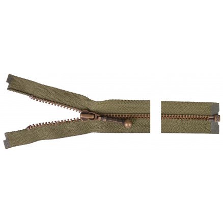 YKK Delbar Glidelås Antikk Messing 20cm 4mm Army