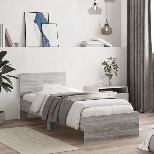 vidaXL Sengeramme med hodegavl grå sonoma 75x190 cm konstruert tre 8721012240148