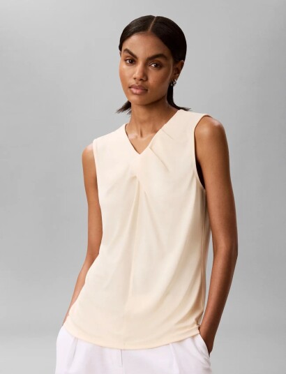Calvin Klein Sl Crepe Jersey V Nk Top Cream S Calvin Klein Sl Crepe Jersey V Nk Top Cream S