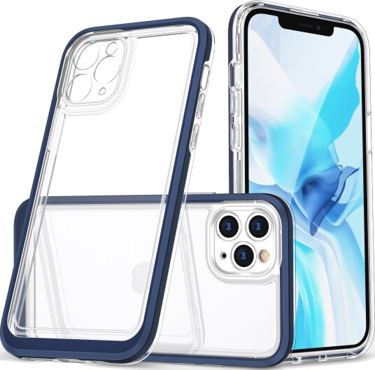 Hurtel Gjennomsiktig 3-i-1-etui for iPhone 11 Pro Max blå ramme Geldeksel