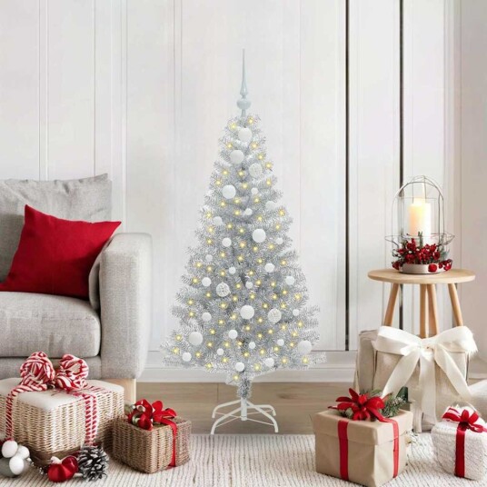  Juletre med 150 LED med stativ sølv 120 cm PET
