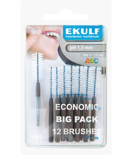 Ekulf pH Mellomromsbørste, Grå, 1,3 mm, 12 stk.