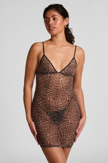 Hunkemöller Leopard slipkjole i netting Svart