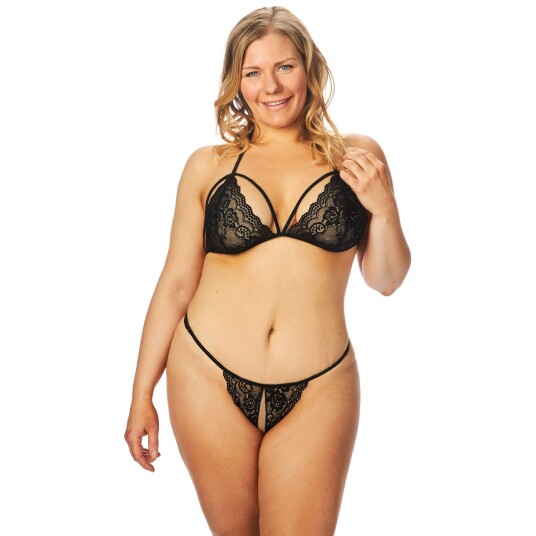 Nortie Friia Svart Trekant BH & Bunnløs G-streng Sett Plus Size - Rød - Plus Size Nortie Friia Svart Trekant BH & Bunnløs G-streng Sett Plus Size - Rød - Plus Size