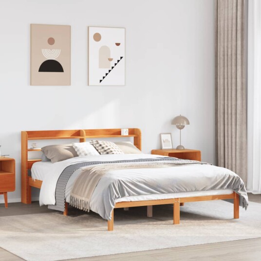 Sengeramme med hodegavl voksbrun 150x200 cm heltre furu 3306560