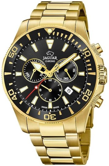 Jaguar Herreklokke J864/3 Executive Sort/Gulltonet stål Ø43.5 mm Jaguar Herreklokke J864/3 Executive Sort/Gulltonet stål Ø43.5 mm
