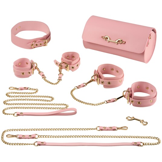 Kiotos Leather BDSM Deluxe Bondagesett - Lyserosa Kiotos Leather BDSM Deluxe Bondagesett - Lyserosa