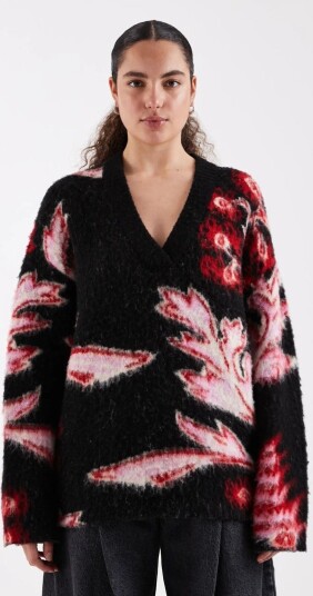 Topshop Dija Brushed Flower Jumper Knit Sort XS