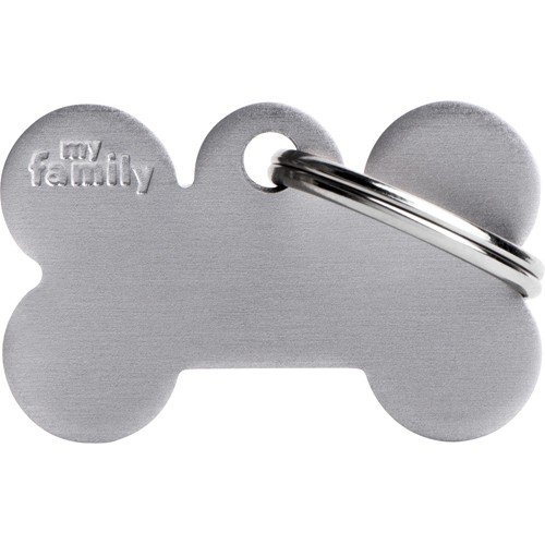 Myfamily Aluminium ID-merke for Hund 30x19 mm Grå med Nøkkelring