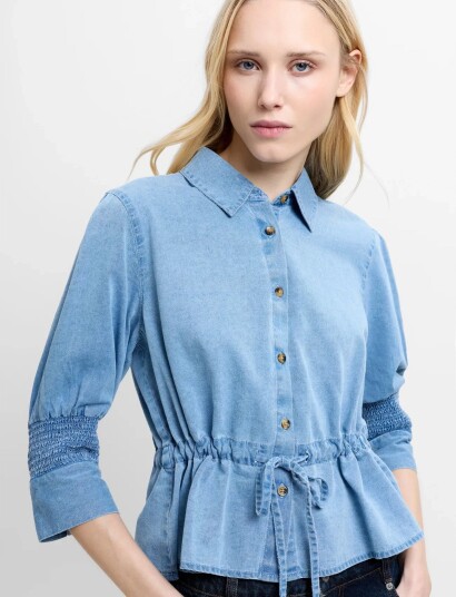 French Connection Zaves Chambray Drawstring Top Blue S