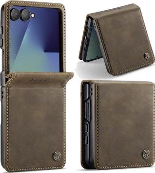 Samsung Galaxy Z Flip7 Caseme 033 Lommebok-etui med kalvestruktur og RFID-blokkering - Kaffe