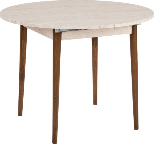 Tralven spisebord 131 cm rundt - Travertin og Valnøtt