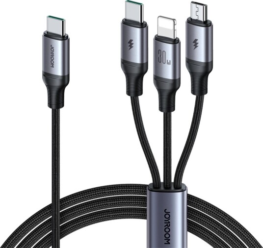 Joyroom 3-i-1-kabel USB-C til Lightning, Micro-USB, 100W, 1,2m - Svart