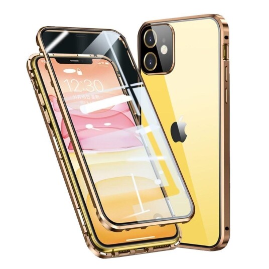 INCOVER iPhone 11 360⁰ Magnetisk Deksel med Glass Bak og Forside - Gull