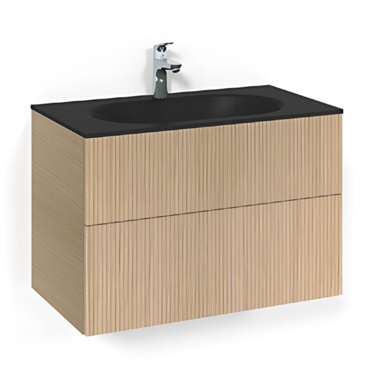 Macro Design Crown Line Servantskap 2-skuff - med Glasservant Eik / 80cm Glass Edge Svart