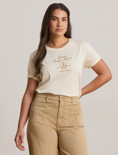 Lauren Ralph Lauren Embroidered Crest Cotton Jersey Tee Cream S
