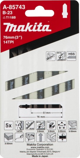 Makita B23 Stikksagblad - 50mm, HSS, 14T - 5 pk