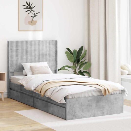 Sengramme med oppbevaring og hodegavl Betonggrå 90 x 190 cm Sengramme med oppbevaring og hodegavl Betonggrå 90 x 190 cm