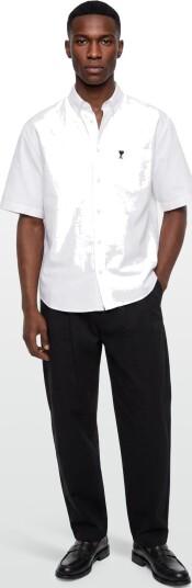 AMI Button Down Short Sleeve Shirt Ami De Coeur In Cotton Oxford White 39