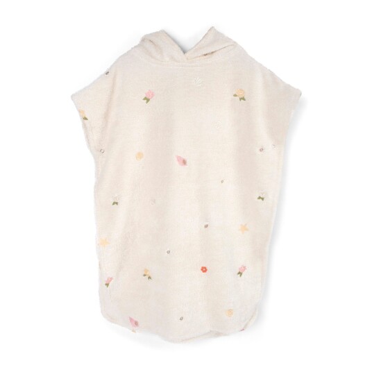 Filibabba Embroidered Beach Poncho Gots   Ocean Blossom   Cream   ONE SIZE