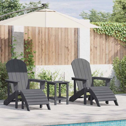 Adirondack Stoler Med Fotstøtte 2 stk Lys Grå HDPE Adirondack Stoler Med Fotstøtte 2 stk Lys Grå HDPE