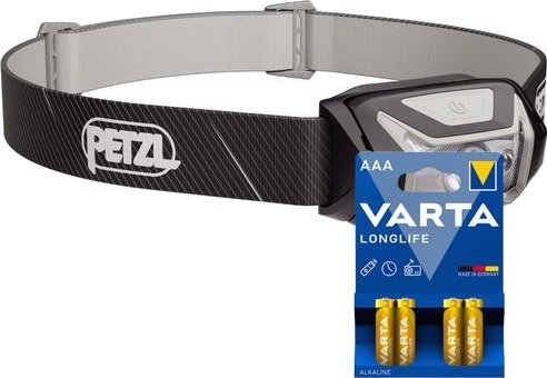 Petzl Hodelykt Tikka - 350 lm / 3 x AAA, Svart + 4 stk.. Varta Long Life AAA-batterier