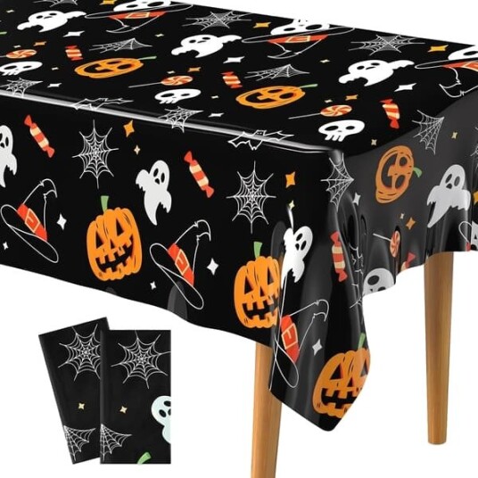 Halloween Plastduker med Gresskar, Flaggermus og Skjelett 137 x 274 cm 2 stk