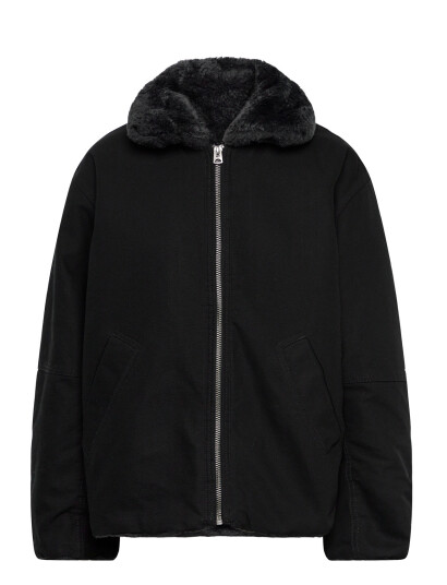 Weekday Fur Lined Canvas Jacket Black S Weekday Fur Lined Canvas Jacket Black S